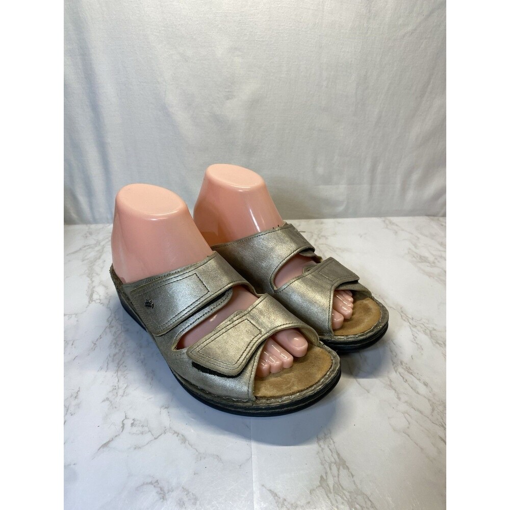 FINN Womens Sandals Slides Mules Silver Leather Adjustable Casual US Size 8
